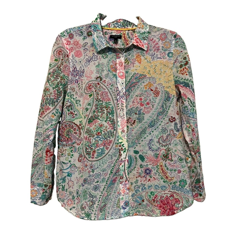 Talbots Long Sleeve Paisley Floral Print Button Up Colorful Cotton Small